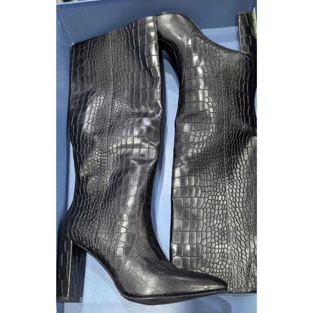 PAIGE Black Carmen Crocodile Heeled Boots